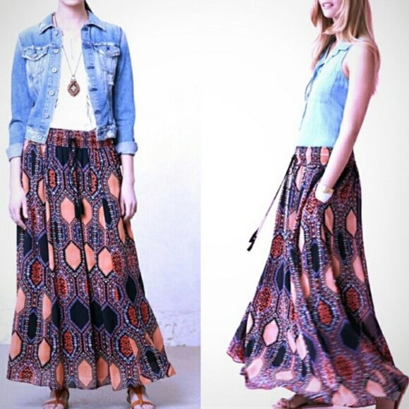 NWT Anthropologie Tribal Print Maxi Skirt With Elastic Smocked Waist in X-Small - Picture 14 of 14